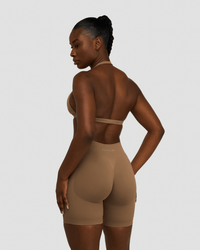 Elevate™ Sculpting Seamless V-Neck Halter Bra | Toffee