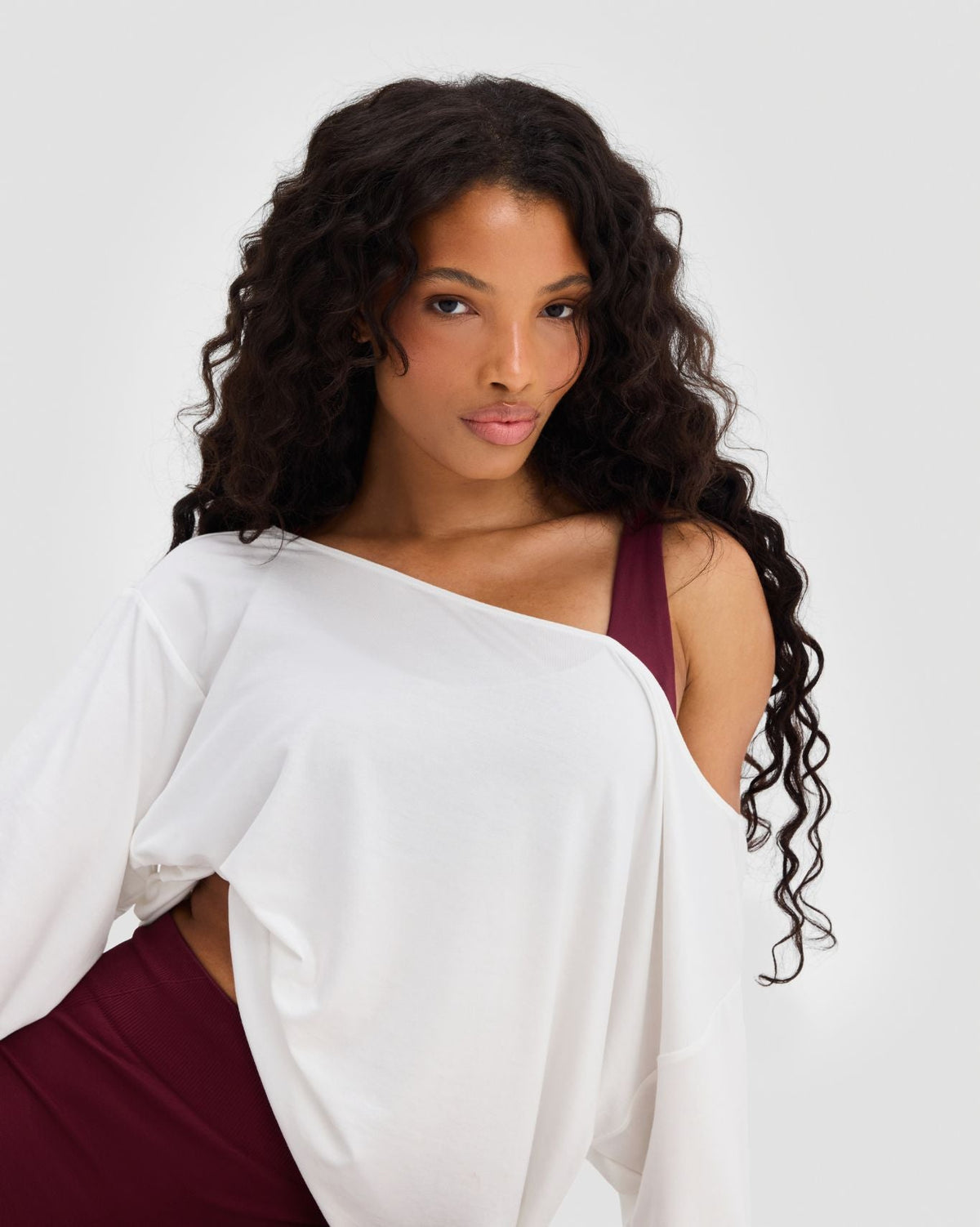 Essential Long Sleeve Off Shoulder Top | Cream