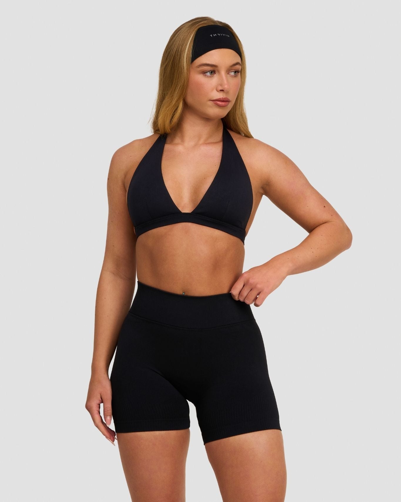 Elevate™ Sculpting Seamless V-Neck Halter Bra | Night Black