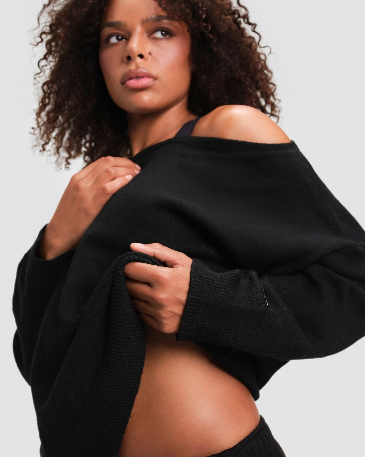 The Essential Collection Off The Shoulder Wool Blend Sweater | Night Black