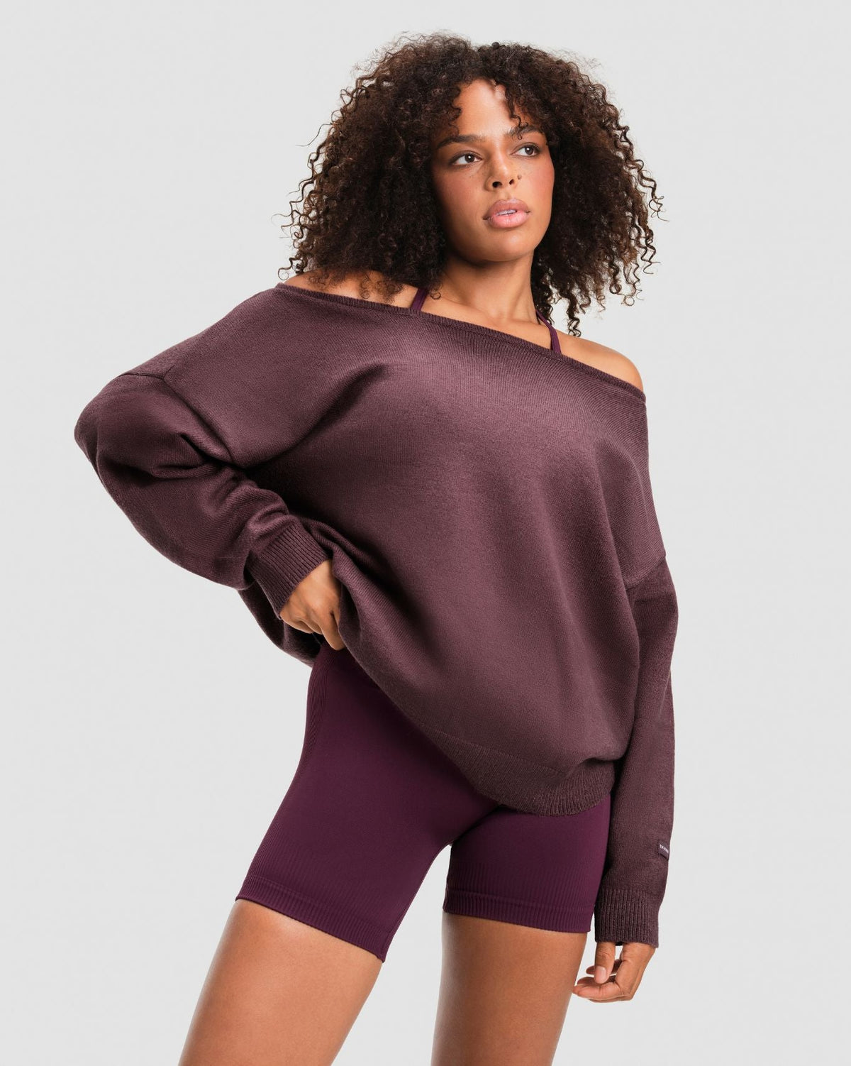 The Essential Collection Off The Shoulder Wool Blend Sweater | Dark Mauve