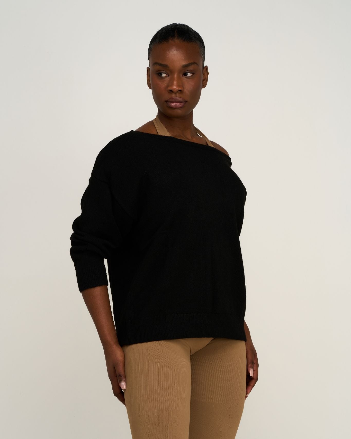 The Essential Collection Off The Shoulder Wool Blend Sweater | Night Black