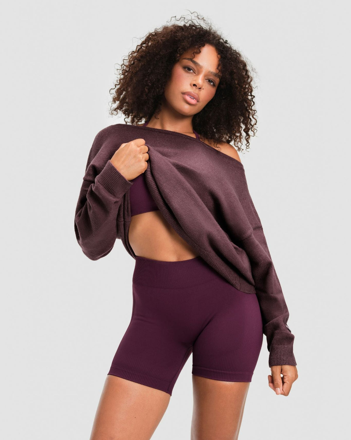 The Essential Collection Off The Shoulder Wool Blend Sweater | Dark Mauve