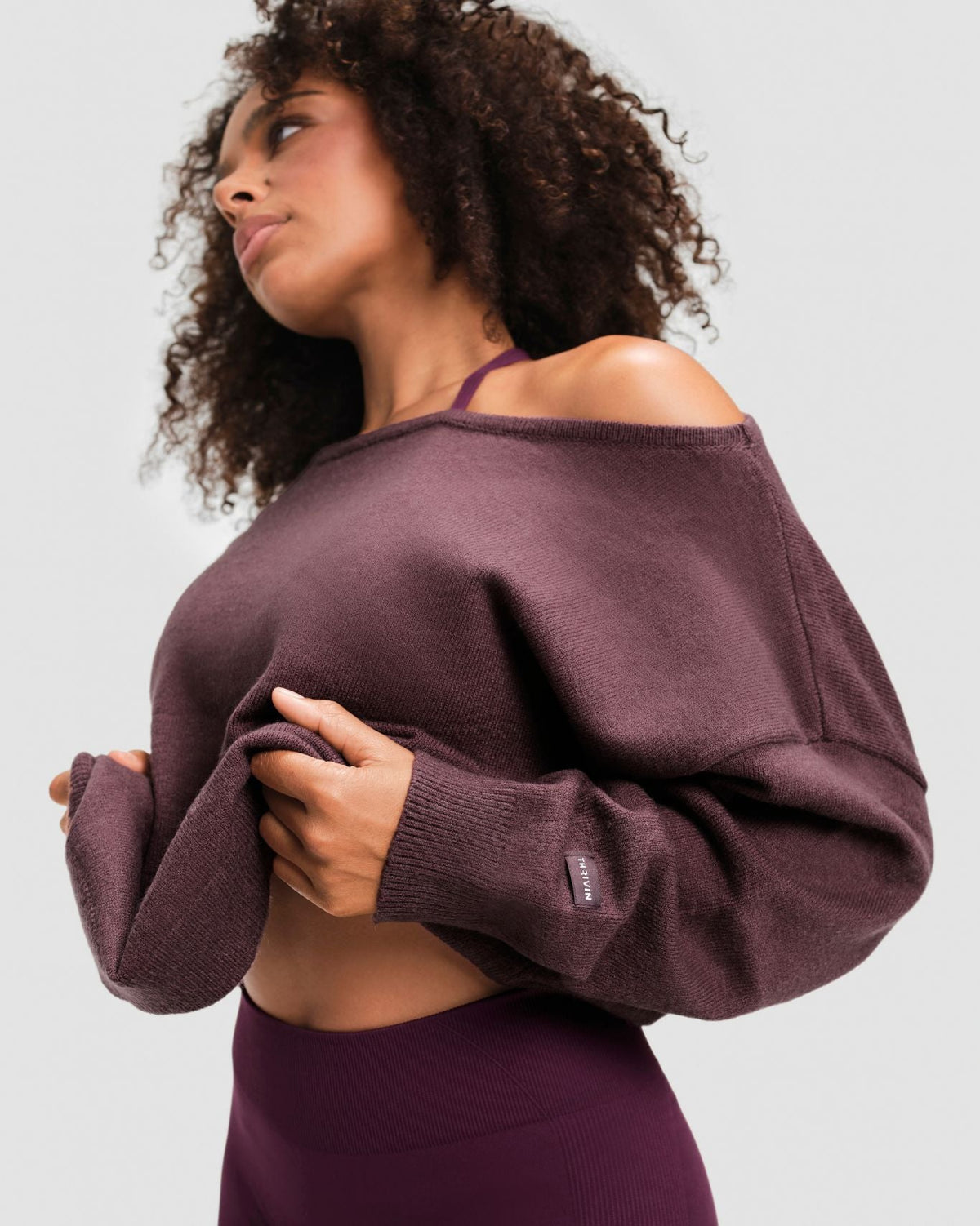 The Essential Collection Off The Shoulder Wool Blend Sweater | Dark Mauve