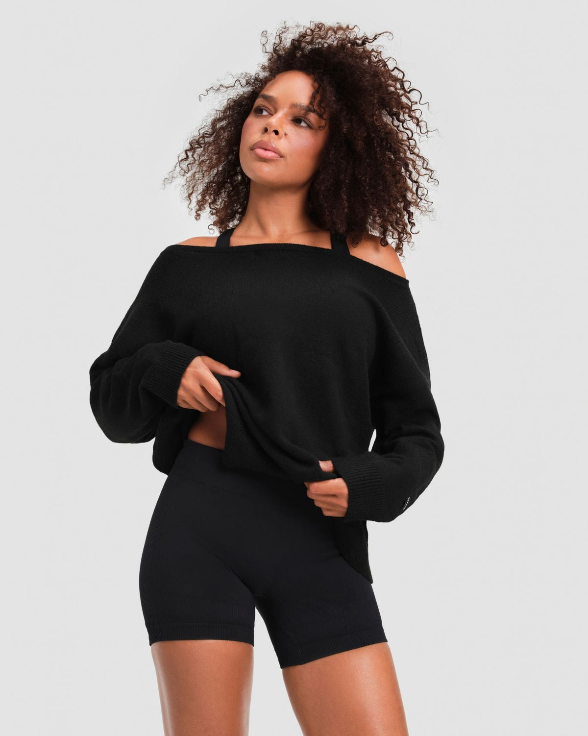 The Essential Collection Off The Shoulder Wool Blend Sweater | Night Black