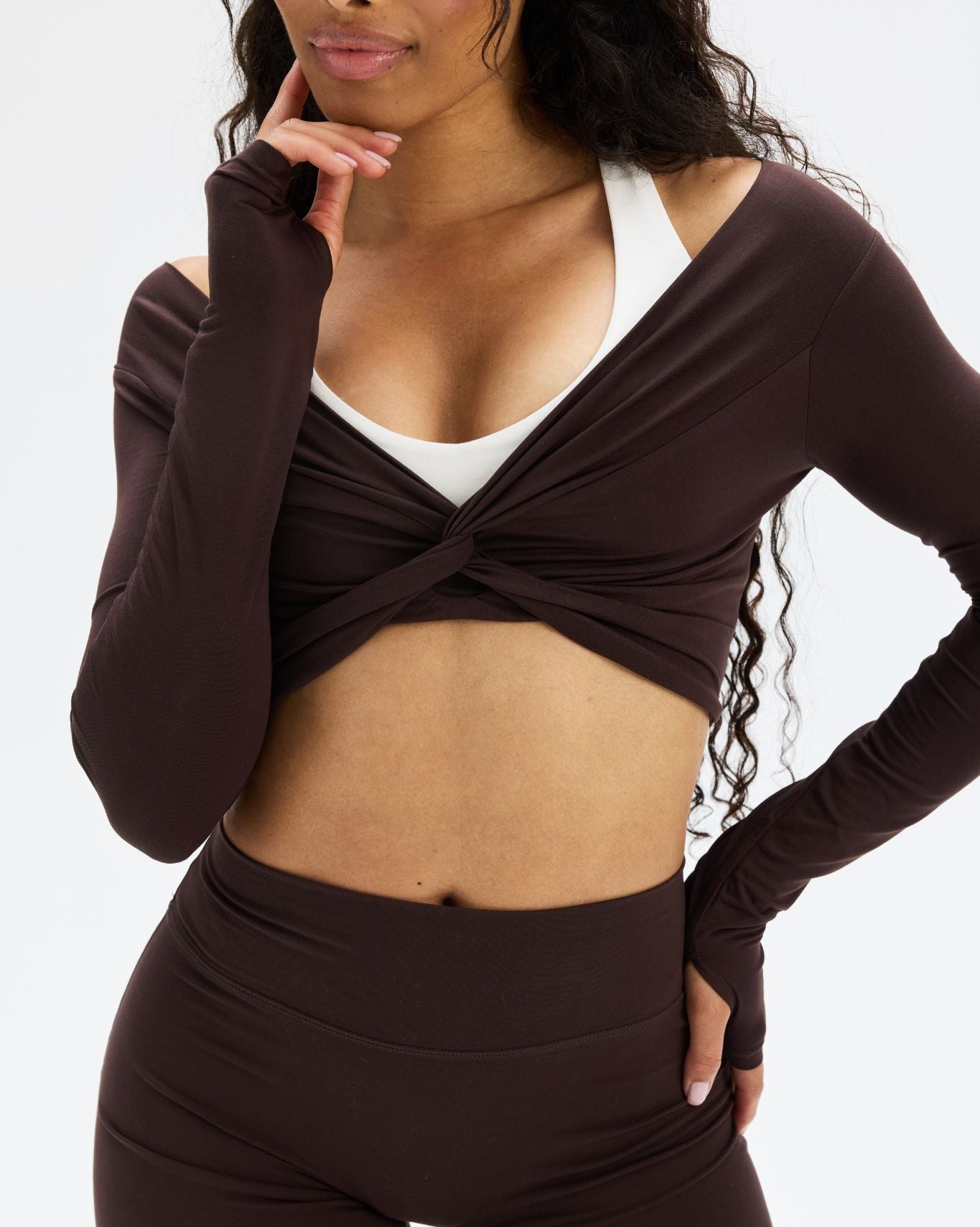 Essence Twist Knot Long Sleeve Top | Coffee