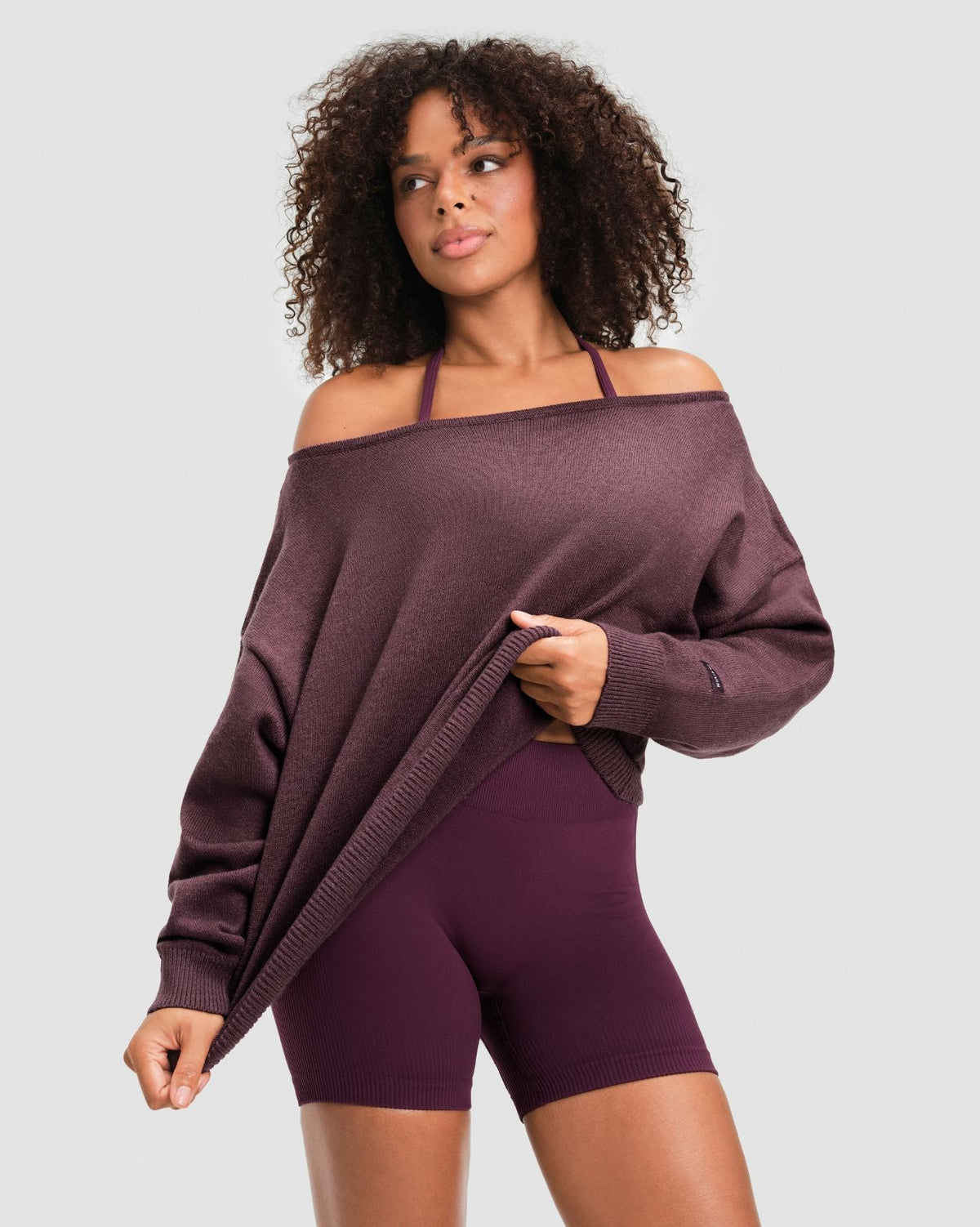 The Essential Collection Off The Shoulder Wool Blend Sweater | Dark Mauve