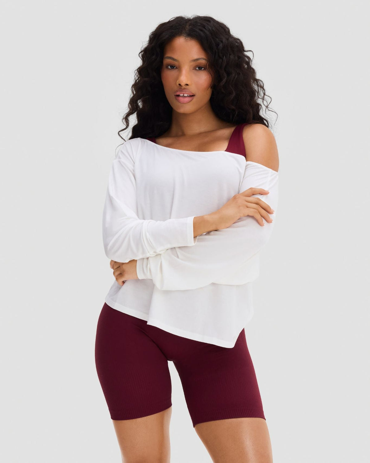 Essential Long Sleeve Off Shoulder Top | Cream