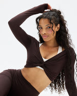 Essence Twist Knot Long Sleeve Top | Coffee