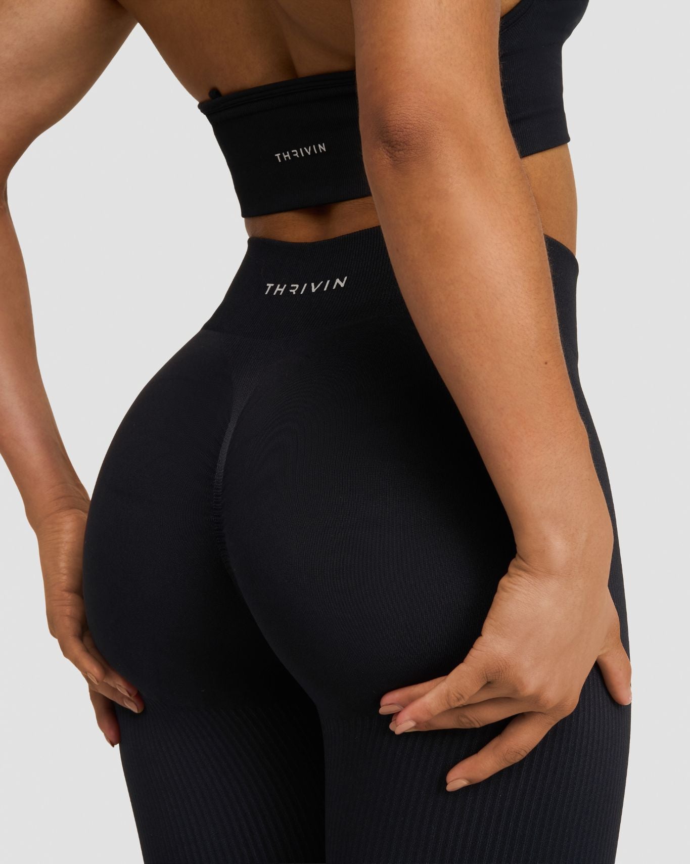 THRIVIN ブラックレギンス ヒップループデザイン Women's Gym Leggings | Seamless & Sculpting Butt Lift Fits | Thrivin