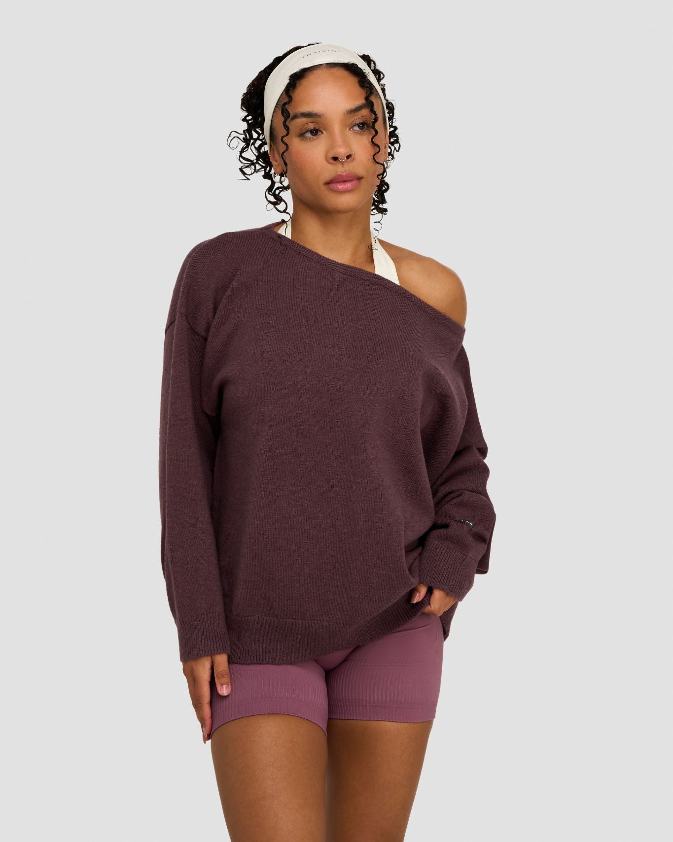The Essential Collection Off The Shoulder Wool Blend Sweater | Dark Mauve