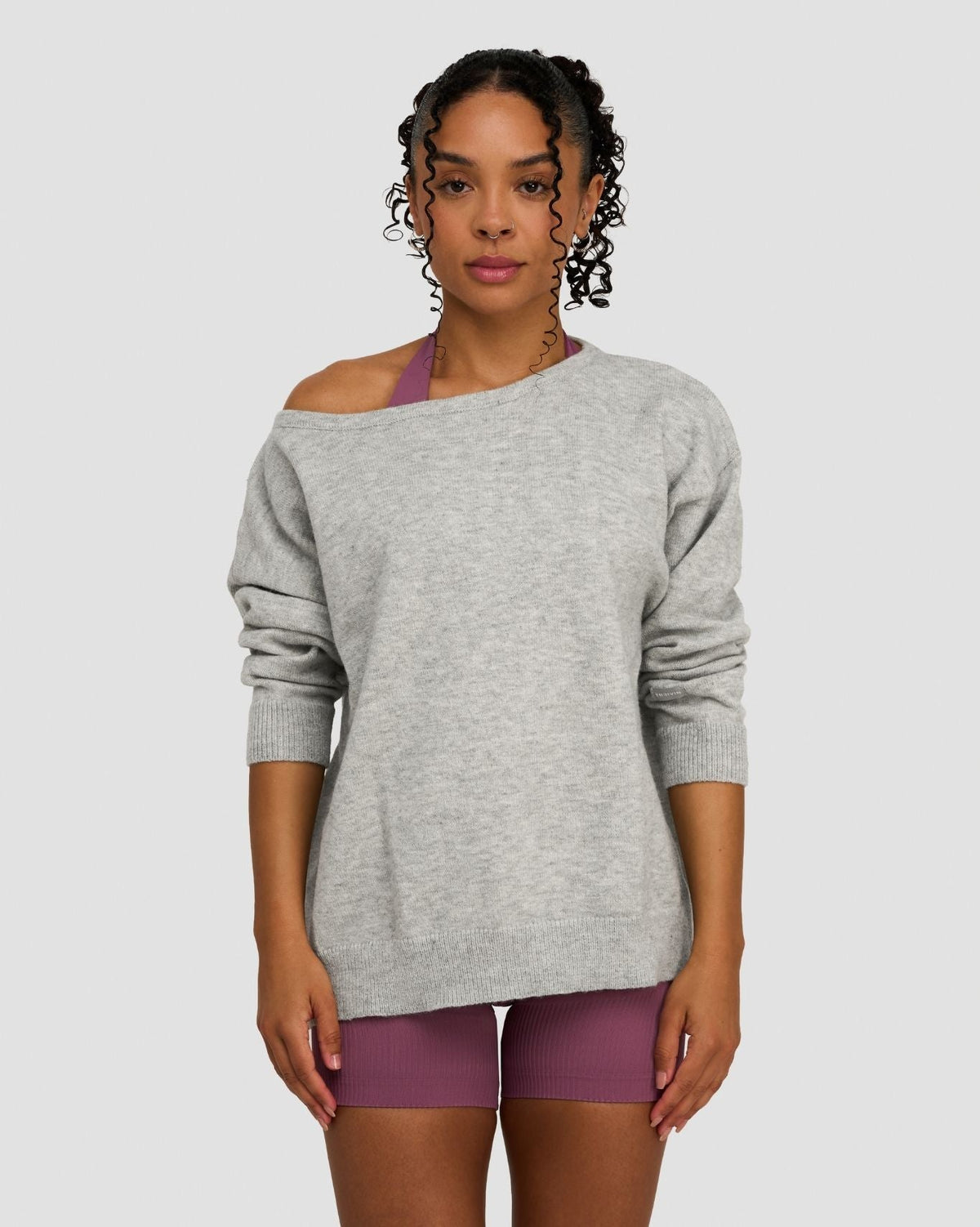 The Essential Collection Off The Shoulder Wool Blend Sweater | Grey Melange