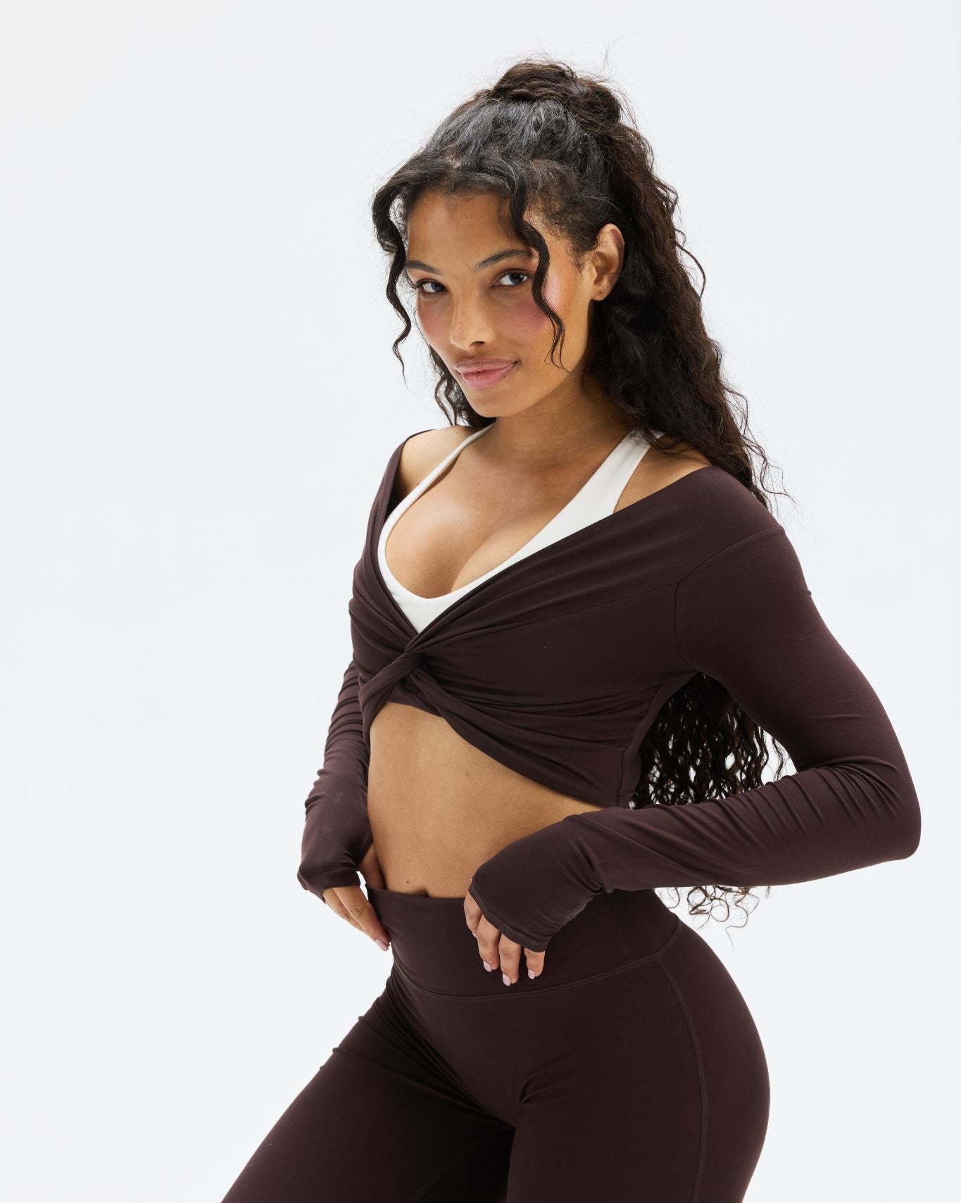 Essence Twist Knot Long Sleeve Top | Coffee