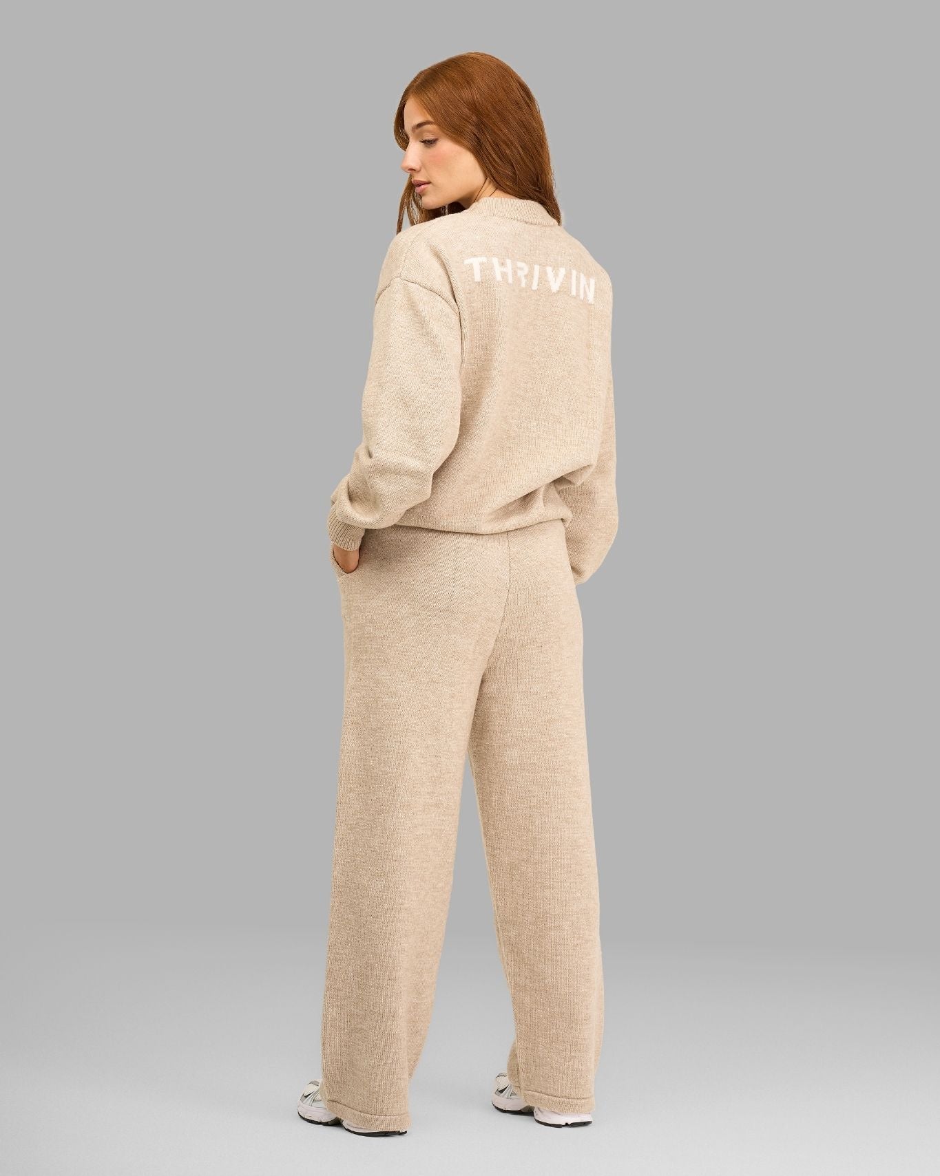 Essential Knitted Wide Leg Trouser | Oat