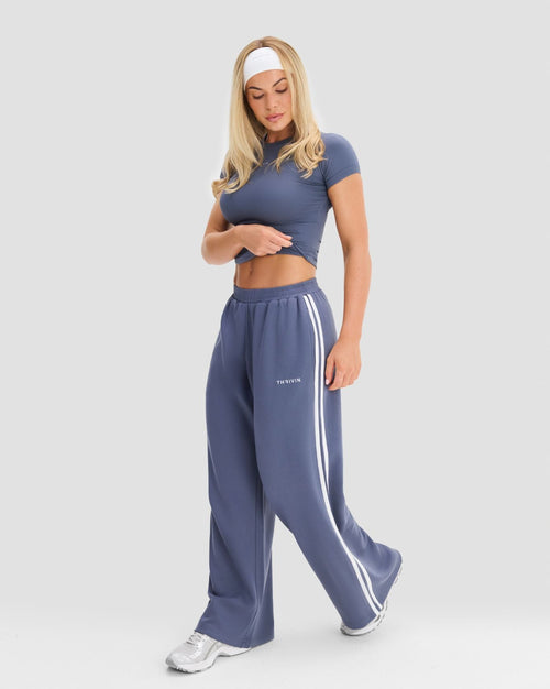 Wide Leg Striped Joggers | Steel Blue