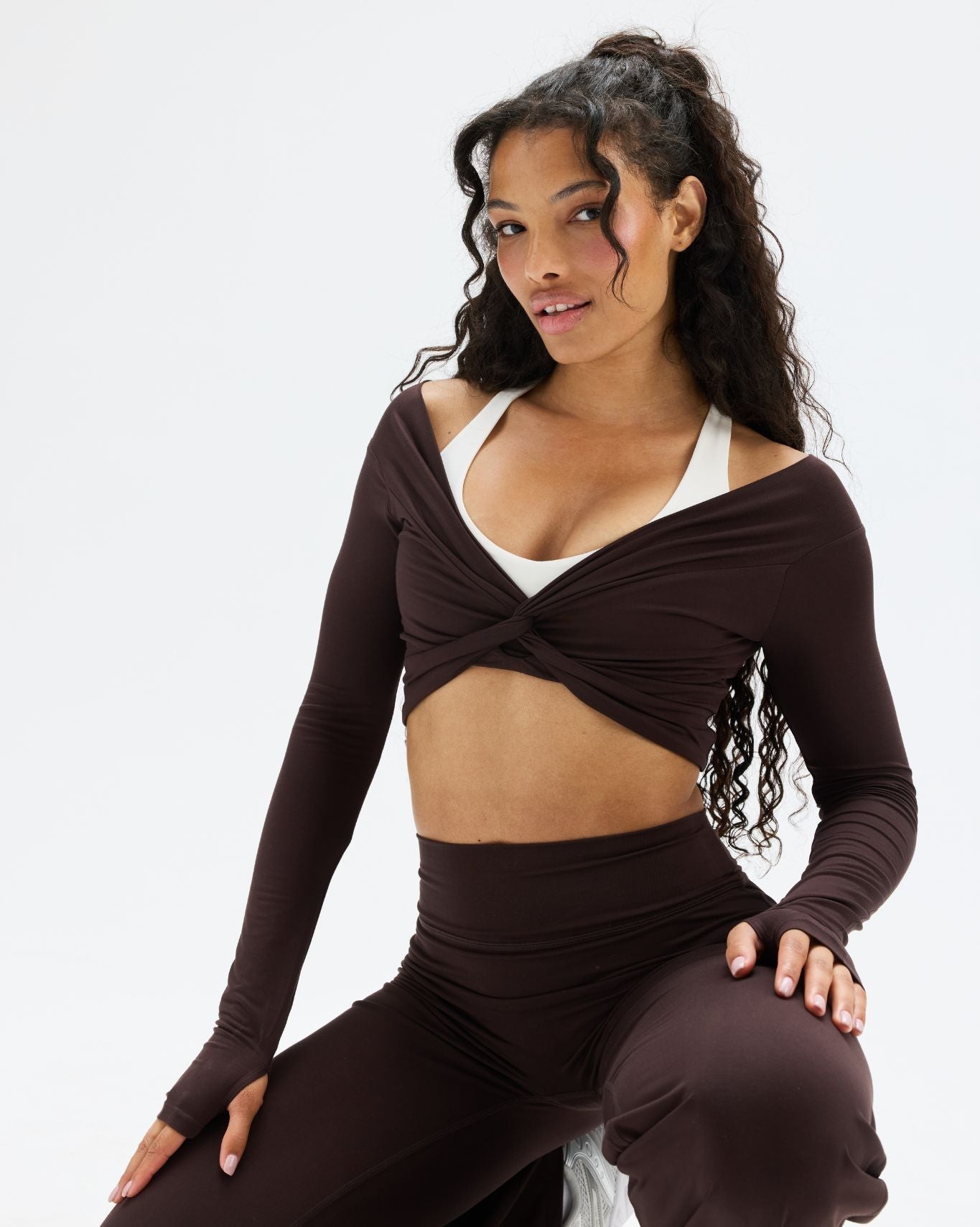Essence Twist Knot Long Sleeve Top | Coffee