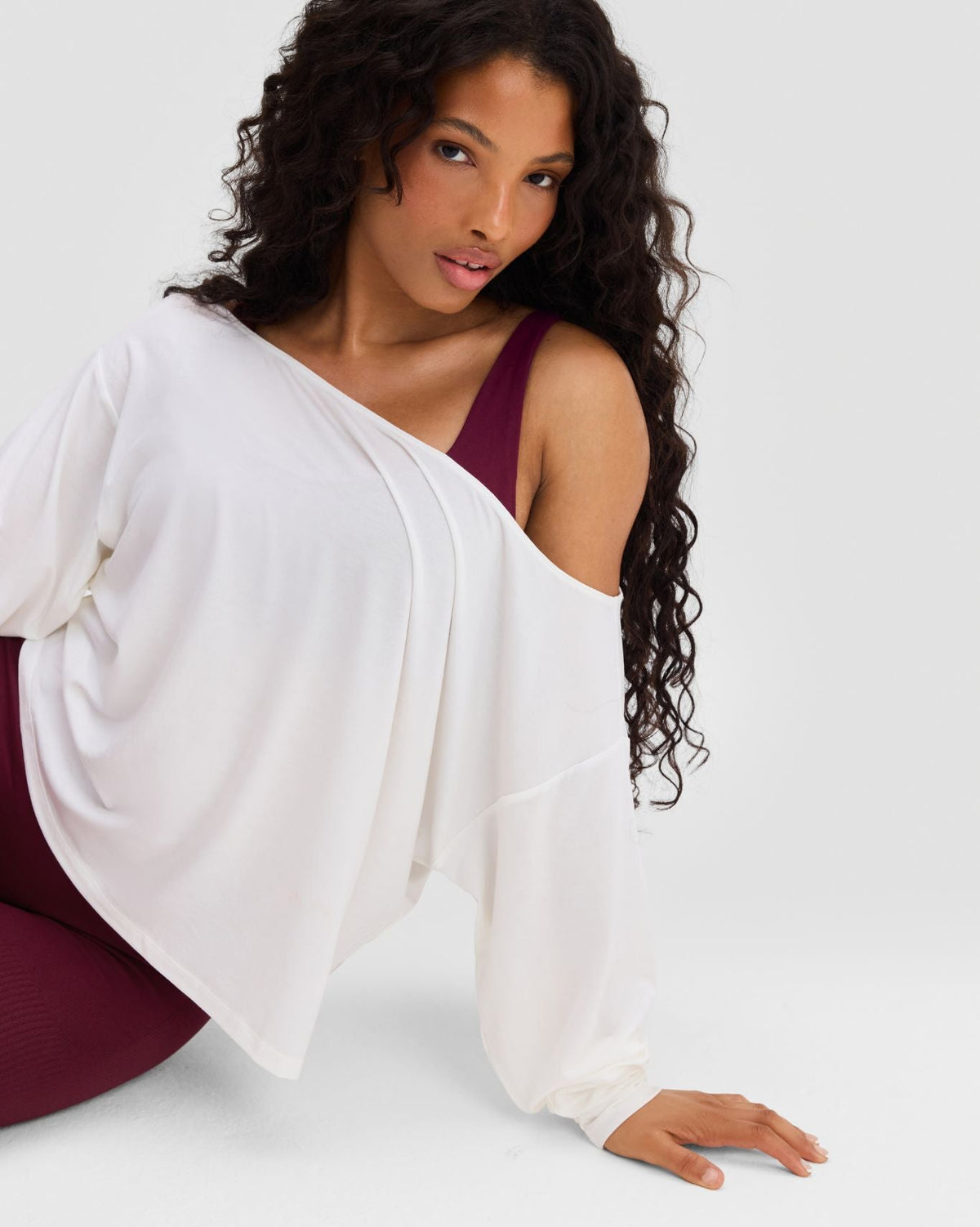 Essential Long Sleeve Off Shoulder Top | Cream