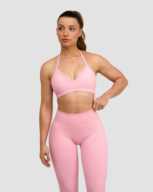 Elevate Sculpting Seamless Adjustable Halter Bra in Cotton Pink, front view with halter neck and V-neckline